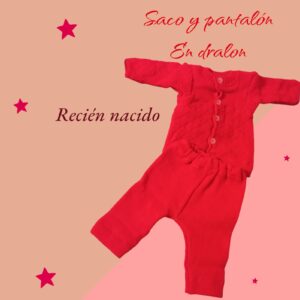 Saco con Pantalón para Recién Nacido – Tejido en Dralón (Color Rojo)